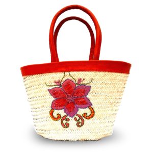 Couffin en paille motif fleur 35 x 23 cm